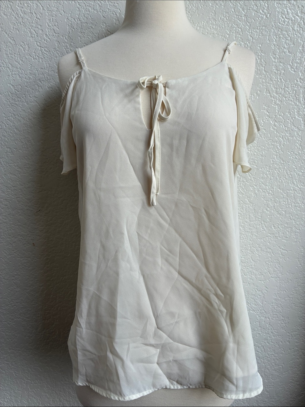 Shinestar Cream Cold-Shoulder Tie-Front Camisole